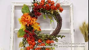 Fall Wreaths for Front Door, Fall Decorations for Home Porch 26 Inch Autumn Wreath with Pumpkins Berries Fall Leaves, Farmhouse Fall Garland Decor Door Wreath for Harvest Thanksgiving Wall Window