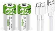 USB C Lithium ion Rechargeable Battery, High Capacity 1.5V 5000mWh Rechargeable C Battery, 2.5 H Fast Charge, 1200 Cycle with Type C Port Cable, Constant Output,2-Pack