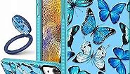 Kokaaee (2in1 for iPhone 14 Plus Case Butterfly for Women Girls Girly Cute Phone Cases Blue Butterflies Design Soft TPU Bumper Fashion Cover+Ring Holder for iPhone 14Plus 6.7"