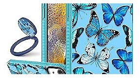 (2in1 for iPhone 14 Plus Case Butterfly for Women Girls Girly Cute Phone Cases Blue Butterflies Design Soft TPU Bumper Fashion Cover+Ring Holder for iPhone 14Plus 6.7"