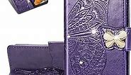 iPhone SE 2020 Case Stylish Shiny Diamond Wallet Case Credit Cards Slot with Stand for PU Leather Shockproof Flip Magnetic Case for iPhone SE 2020 Glitter Butterfly Purple SD