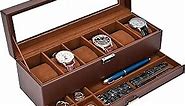 ProCase Watch Box Organizer for Men, 6 Slot Watch Display Case with Drawer, Father's Day Gift Mens Watch Holder Watch Case for Men, 6 Watch Box 2-layer Jewelry and Watch Storage Case -Espresso