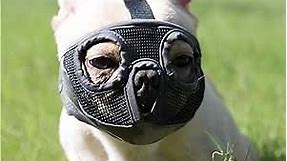 Short Snout Dog Muzzle- Adjustable Breathable Mesh Bulldog Muzzle for Biting Chewing Licking Grooming Dog Mask,Grey(Eyehole) S