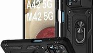 PASNEW for Samsung Galaxy A42 5G Phone Case,Samsung Galaxy M42 5G Case,Military Heavy Duty Full Body Shockproof Camera Cover Slide Lens 360° Rotate Ring Magnetic Kickstand for Samsung A42,Black