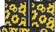 Funermei (2in1 for iPhone 15 Pro Max Case Sunflower for Women Girls Cute Flower Phone Cover Girly Pretty Kawaii Floral Black Design with Camera Cover and Ring Stand Funda for iPhone 15 ProMax Cases