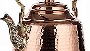 DEMMEX Heavy Gauge 1mm Thick Hammered Copper Tea Pot Kettle Stovetop Teapot, Handmade (1.6-Quarts)