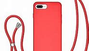 UEEBAI Crossbody Lanyard Phone case for iPhone 7 Plus/8 Plus, Silicone Phone Cover with Adjustable Necklace Strap Soft Belt Neck Cord Lanyard Shockproof Protective Case - Red