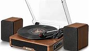 Vinyl Record Player Turntable Bluetooth with 2 Stereo Speakers, Vangoa 3-Speed Belt-Driven Turntables for Vinyl Records Supports AUX-in, RCA Line, USB, Wireless Playback, Brown