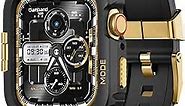 amBand Bands Compatible with Apple Watch 9/8/7 41mm, M1 Sport Series Rugged Case with TPU Strap Military Protective Tough Cover Bumper for iWatch 6/SE/5/4/3/2 40mm 38mm Men Black Gold