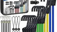 GOEASY0312 Bungee Cords Heavy Duty Outdoor - 30 PCS Bungee Cords Assorted Sizes in Carry Bag Includes 10", 18", 24", 32", 40" Bungee Cords with Hooks & 8" Canopy/Bungee Balls, Tarp Clips