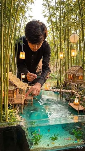 🌿 Bamboo Bridge Mini Model 🌉 | DIY Amazing Craft 🛠️✨ | Satisfying Build 😍 #shorts #miniature #art