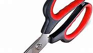 Sharp Scissors 9.5-Inch, Large TPR Comfortable Grips, All Purpose, Stainless Steel Blades with Precision Serrations, Right hand and Left Hand Scissors, cardboard shear, Red