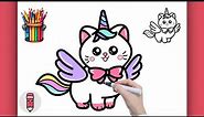 How to Draw a Cat With Wings Step by Step - Caticorn or Cat Unicorn Style - Cute Kawaii Drawings