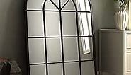 Black Arched Window Wall Mirror - Large Metal Frame 32X46 in Farmhouse Rustic Vintage Entryway Mirror
