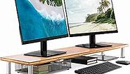 The Original Bamboo Dual Monitor Stand (As Seen On PBS) - 42 Inch Large Monitor Riser for Computer Screens, Laptop or TV - Desk Shelf Adds Storage Space and Improves Ergonomics - Natural