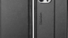 SHIELDON Case for iPhone 13 Pro Max 5G, Genuine Leather Wallet Case Magnetic Folio Shockproof Cover Kickstand RFID Credit Card Holder Compatible with iPhone 13 Pro Max 5G (6.7" 2021 Release) - Black