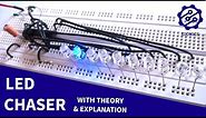 LED Chaser circuit using 555 timer + 4017 IC on Breadboard - Basic Electronics Projects