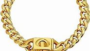 Dog Chain Collars Gold Dog Collar 10mm Gold Color Cuban Link Dog Collar Shiny Stainless Steel 18K Gold Dog Chain with Snap Buckle Dog tag & Bell for Puppy Small Medium Large Dogs(10")