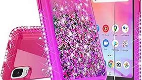 Liquid Glitter Phone Case for TCL ION Z/TCL A3 A509DL/TCL A30 /T501/T501C Case w[Tempered Glass Screen Protector] Bling Diamond Girls Women - Hot Pink/Purple