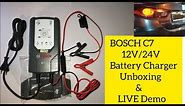 Bosch C7 Car Battery Charger Unboxing and Live Demo