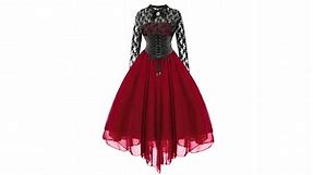 Women's Long Sleeves Gothic Corset Swing Cocktail Dress