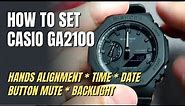 How to set Casio G-Shock GA2100 (hands alignment, time, date, backlight, mute, etc)