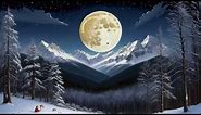 Free Stock Videos - AI animation - a full moon winter night with forest and snowed mountains