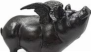 NACH Cast Iron Charming Farmhouse Kitchen Weighted Door Stop and Indoor and Outdoor Rustic Decor Garden Statues for Home, 9x4x6 Inch, Black Flying Pig, JS-90-7131