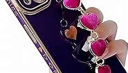 Caseative Cute Plating Love Heart Wrist Strap Chain Bracelet Soft Compatible with iPhone Case for Women Girls (Purple,iPhone Xs Max)