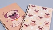 Xqumoi 2Pack A5 Pug Spiral Notebooks, Cute Cartoon Pug Pattern Ruled Hardbound Journal Writing Notebooks Hardcover Notebook for Student School Office Supplies Back to School Notepad Diary Gift