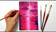 EASY how to paint storms Lightning storm landscape painting | Watercolor art for beginners