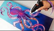 This Octopus Painting is so EASY to do!! Acrylic Pouring + Glue Gun | AB Creative Tutorial