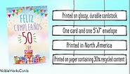 NobleWorks - 1 Spanish Birthday Card with Envelope - Hispanic Latino Celebration Card for Birthdays - Feliz Cumpleaños 50 C8835MBG-SL