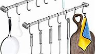 Pot Pan Hanger Rods 2 pcs, 16 Inch With 7 Sliding Hooks Per Mug Holder, Tea Coffee Cups Hanging Bar Storage Rails Rack, Wall Mount Or Ceiling, 304 Stainless Steel