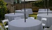 60 inch round table with umbrella in the middle