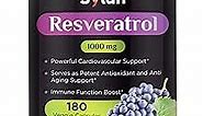 Trans Resveratrol Supplement 1000mg 180 Capsules Antioxidant Anti Aging Designed to Support in Cases of Heart Health, Joint and Brain Function & Immune System Health Veggie Non-GMO Made in USA
