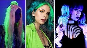 10 Top Amazing Easy Neon Rainbow Hair Color Transformation Tutorial Compilation.Dying Hair Yourself