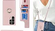 Lipvina for Samsung Galaxy S23 Ultra Case with Card Holder and Strap for Women,Crossbody Lanyard,Ring Stand,Snap Clasp,RFID Blocking,Phone Wallet Cases 6.8 inch(Rose Gold)