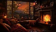Peaceful Autumn Evening Fireplace and Gentle Rain Ambience Relax, Sleep or Study