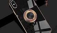 Omorro for Black iPhone Xs Max Case for Women Ring Holder, 360 TPU Rotation Kickstand Rings Cases with Stand Glitter Plating Rose Gold Edge Work with Magnetic Mount Slim Sleek Luxury Case Girly