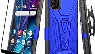 Galaxy Wireless Case for Alcatel TCL A3X A600DL Case with Tempered Glass Screen Protector Hybrid Cover with Kickstand Phone Belt Clip Holster - Blue