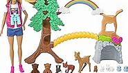 Barbie Wilderness Guide Doll and Playset, Blonde Fashion Doll with 10 Animal Figures, Tree, Rainbow and More