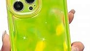 LY&SASIF Compatible with iPhone 13 Pro Max Holographic Case, Cute Laser 3D Water Ripple Bling Glitter Luxury Wave Shape Phone case for Women Girls Silicone Protection Cover (Fluorescent Green)