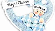 Personalized Baby Boy Christmas Ornaments 2024 - Baby’s First Christmas Ornament, Gift Ideas for Newborn Son Baby Shower Custom Blue Glittered Heart Xmas Decor Keepsake - Free Customization