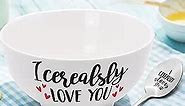 I Cerealsly Love You Bowl and Spoon Set Birthday Retirement Engraved Gift Idea Box Basket for Him Her for Women Man Mom Father Aunt Grandparents Set of 2 Christmas Halloween Thanksgiving Housewarming