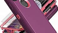 YKHJKLEC for iPhone Xs Max Case, Military Grade 3 in 1 Heavy Duty Shockproof/Drop Proof/Dust Proof Case with 2Pcs Tempered Glass Screen Protector (Purple/Pink)