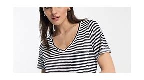 Object V-neck T-shirt in navy and white stripe  | ASOS
