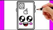 HOW TO DRAW A SMARTPHONE EASY STEP BY STEP - HOW TO DRAW A CELL PHONE KAWAII