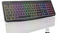 TECURS Wireless Keyboard Gaming- Light Up Keyboard Silent Ultra Slim Full Size, LED Computer Rechargeable Backlit 2.4G Keyboard with Multimedia Keys for Mac and Windows