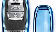 iJDMTOY Chrome Finish Blue TPU Key Fob Protective Cover Case Compatible With Audi A3 A4 A5 A6 A7 A8 Q3 Q5 Q7 TT (Please verify the year of your vehicle)